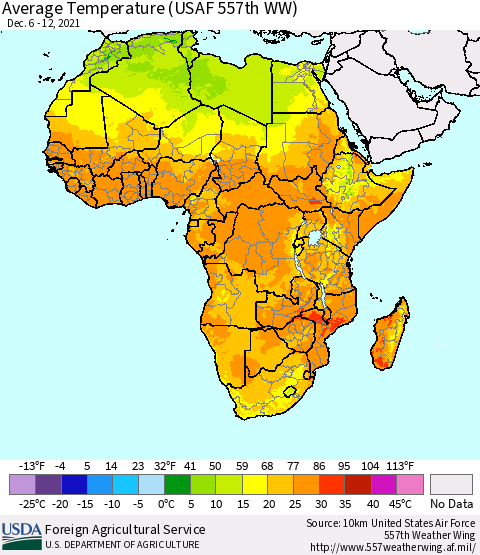Africa Average Temperature (USAF 557th WW) Thematic Map For 12/6/2021 - 12/12/2021
