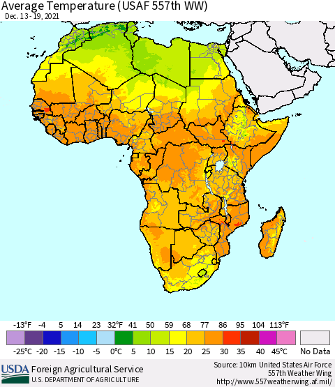 Africa Average Temperature (USAF 557th WW) Thematic Map For 12/13/2021 - 12/19/2021