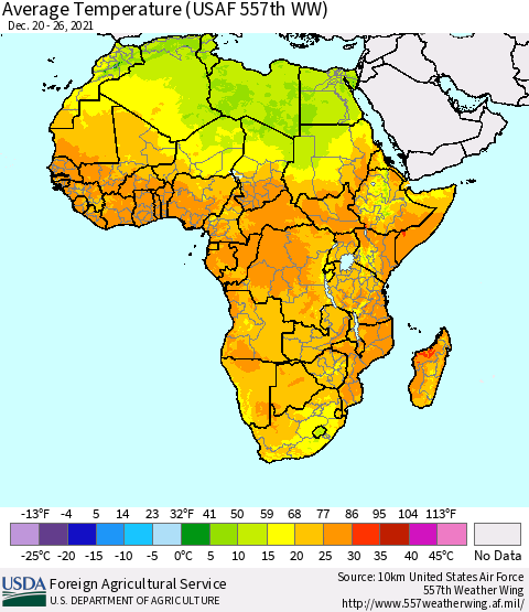 Africa Average Temperature (USAF 557th WW) Thematic Map For 12/20/2021 - 12/26/2021
