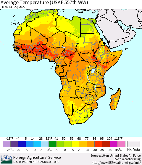 Africa Average Temperature (USAF 557th WW) Thematic Map For 3/14/2022 - 3/20/2022