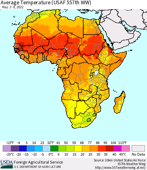 Africa Average Temperature (USAF 557th WW) Thematic Map For 5/2/2022 - 5/8/2022