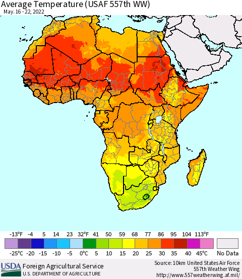 Africa Average Temperature (USAF 557th WW) Thematic Map For 5/16/2022 - 5/22/2022