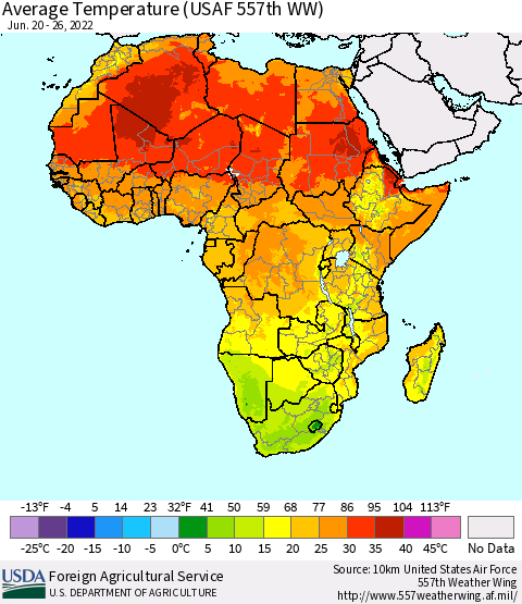 Africa Average Temperature (USAF 557th WW) Thematic Map For 6/20/2022 - 6/26/2022