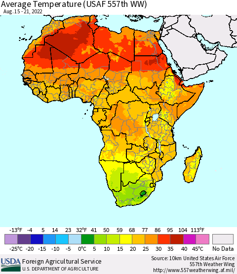 Africa Average Temperature (USAF 557th WW) Thematic Map For 8/15/2022 - 8/21/2022