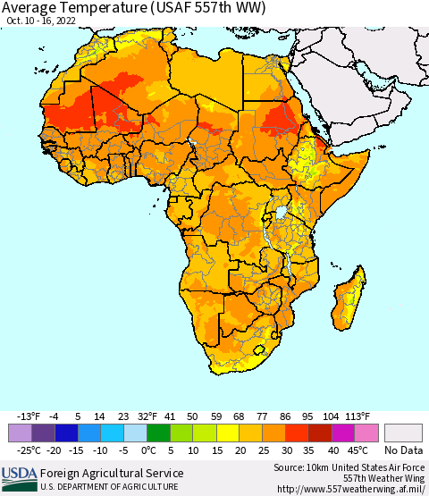 Africa Average Temperature (USAF 557th WW) Thematic Map For 10/10/2022 - 10/16/2022