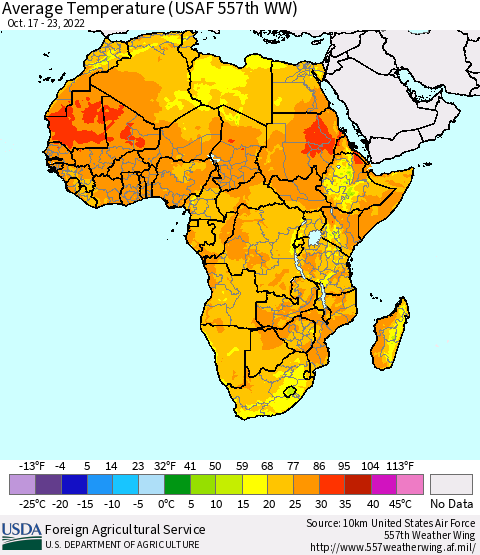 Africa Average Temperature (USAF 557th WW) Thematic Map For 10/17/2022 - 10/23/2022