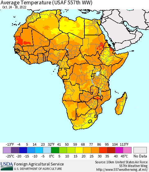 Africa Average Temperature (USAF 557th WW) Thematic Map For 10/24/2022 - 10/30/2022
