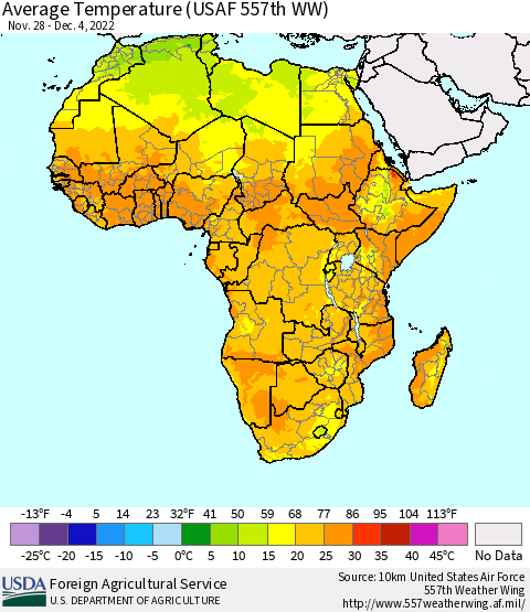 Africa Average Temperature (USAF 557th WW) Thematic Map For 11/28/2022 - 12/4/2022