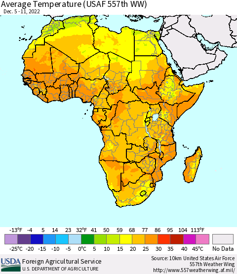 Africa Average Temperature (USAF 557th WW) Thematic Map For 12/5/2022 - 12/11/2022