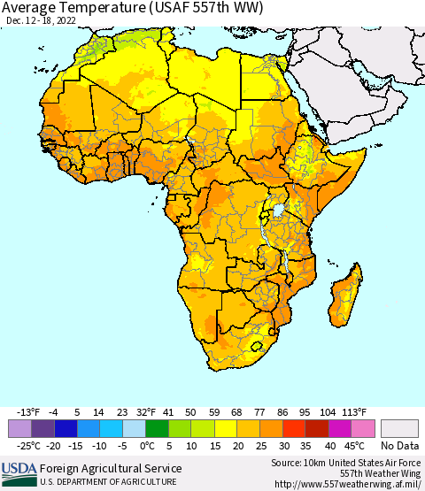 Africa Average Temperature (USAF 557th WW) Thematic Map For 12/12/2022 - 12/18/2022