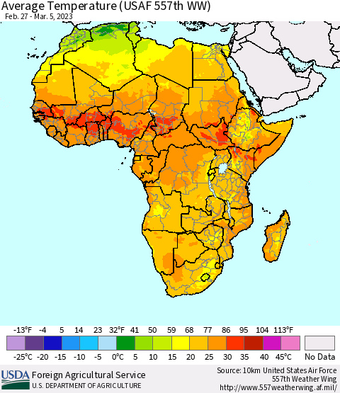 Africa Average Temperature (USAF 557th WW) Thematic Map For 2/27/2023 - 3/5/2023