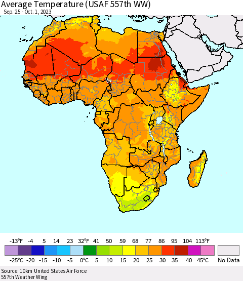 Africa Average Temperature (USAF 557th WW) Thematic Map For 9/25/2023 - 10/1/2023