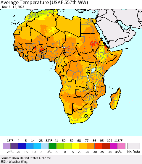 Africa Average Temperature (USAF 557th WW) Thematic Map For 11/6/2023 - 11/12/2023