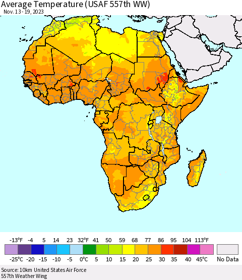 Africa Average Temperature (USAF 557th WW) Thematic Map For 11/13/2023 - 11/19/2023