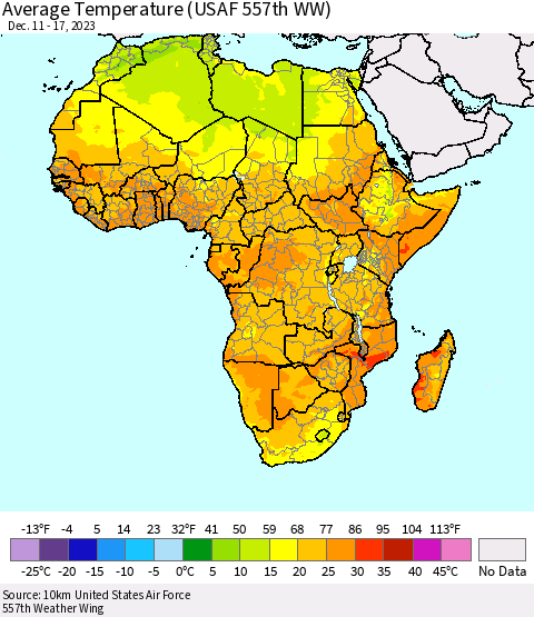 Africa Average Temperature (USAF 557th WW) Thematic Map For 12/11/2023 - 12/17/2023