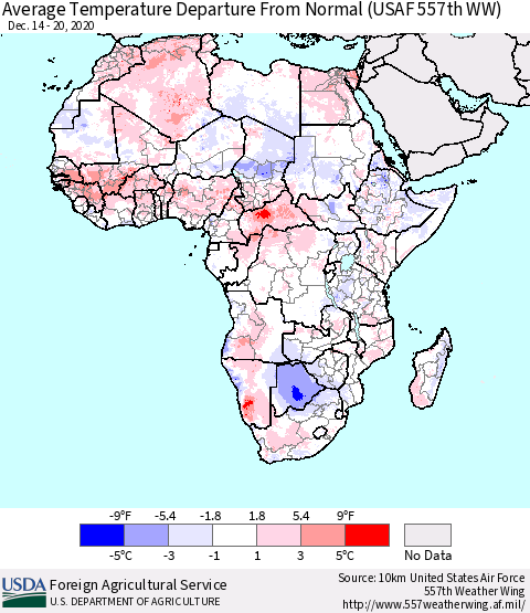 Africa Average Temperature Departure From Normal (USAF 557th WW) Thematic Map For 12/14/2020 - 12/20/2020