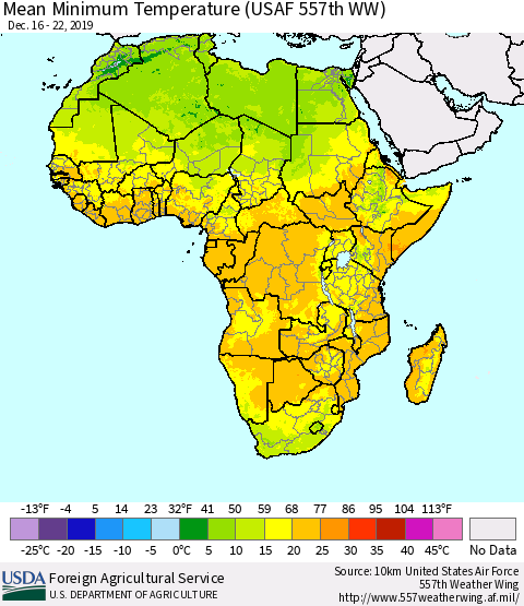 Africa Mean Minimum Temperature (USAF 557th WW) Thematic Map For 12/16/2019 - 12/22/2019