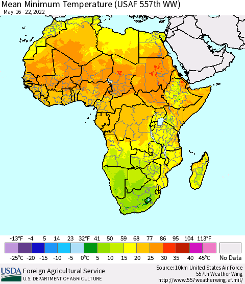 Africa Mean Minimum Temperature (USAF 557th WW) Thematic Map For 5/16/2022 - 5/22/2022
