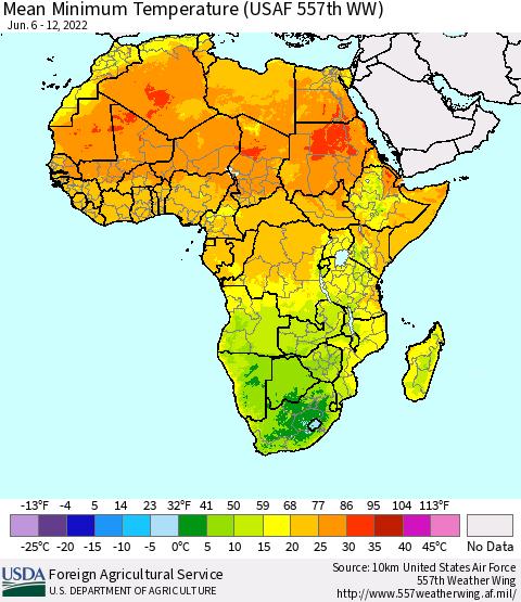 Africa Mean Minimum Temperature (USAF 557th WW) Thematic Map For 6/6/2022 - 6/12/2022