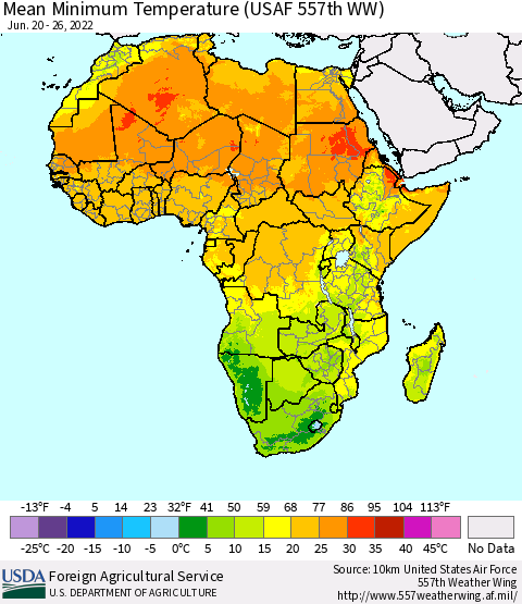Africa Mean Minimum Temperature (USAF 557th WW) Thematic Map For 6/20/2022 - 6/26/2022
