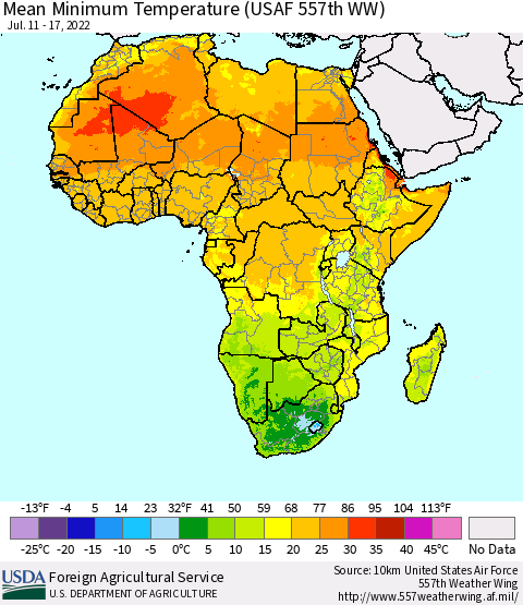 Africa Mean Minimum Temperature (USAF 557th WW) Thematic Map For 7/11/2022 - 7/17/2022