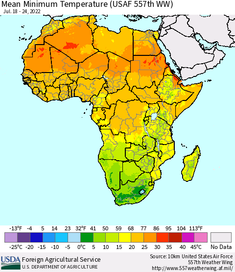 Africa Mean Minimum Temperature (USAF 557th WW) Thematic Map For 7/18/2022 - 7/24/2022