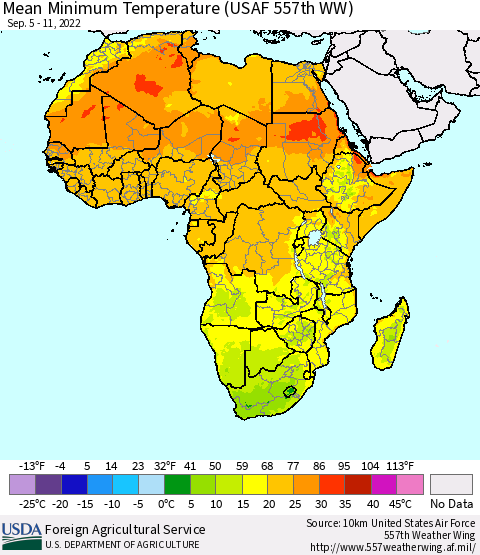 Africa Mean Minimum Temperature (USAF 557th WW) Thematic Map For 9/5/2022 - 9/11/2022