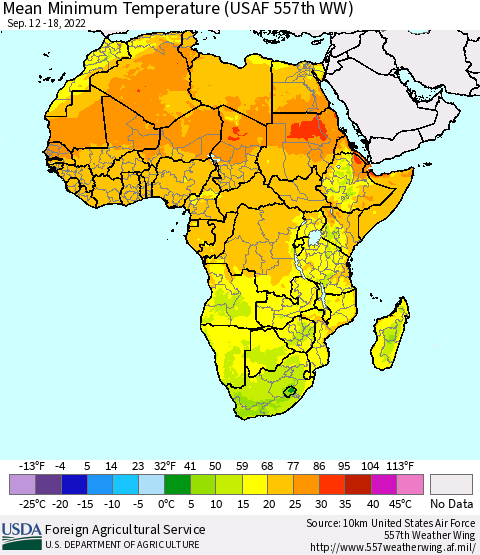 Africa Mean Minimum Temperature (USAF 557th WW) Thematic Map For 9/12/2022 - 9/18/2022