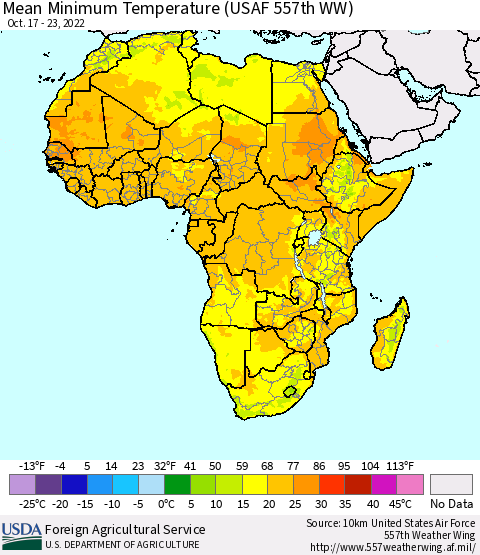 Africa Mean Minimum Temperature (USAF 557th WW) Thematic Map For 10/17/2022 - 10/23/2022