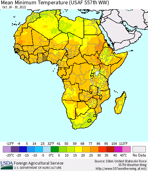 Africa Mean Minimum Temperature (USAF 557th WW) Thematic Map For 10/24/2022 - 10/30/2022