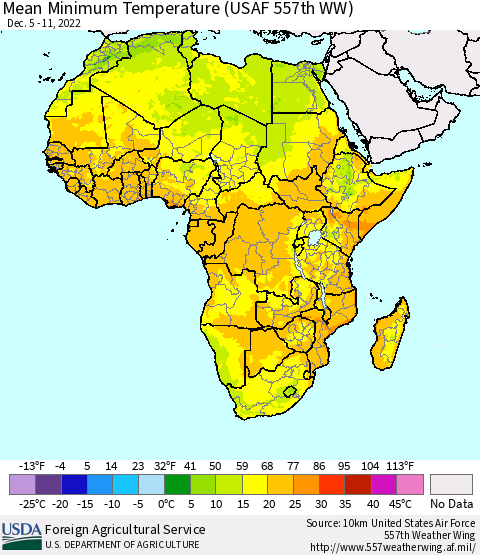 Africa Mean Minimum Temperature (USAF 557th WW) Thematic Map For 12/5/2022 - 12/11/2022