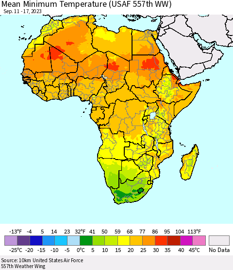 Africa Mean Minimum Temperature (USAF 557th WW) Thematic Map For 9/11/2023 - 9/17/2023