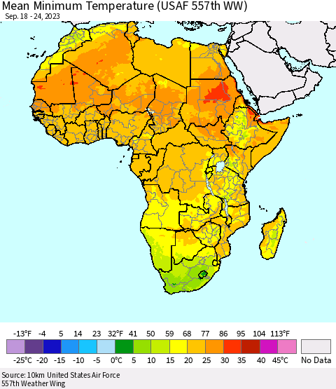 Africa Mean Minimum Temperature (USAF 557th WW) Thematic Map For 9/18/2023 - 9/24/2023