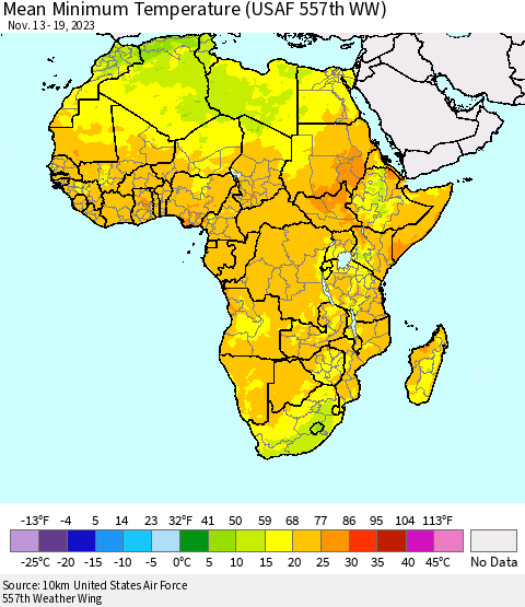 Africa Mean Minimum Temperature (USAF 557th WW) Thematic Map For 11/13/2023 - 11/19/2023