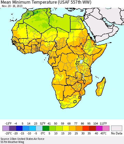 Africa Mean Minimum Temperature (USAF 557th WW) Thematic Map For 11/20/2023 - 11/26/2023