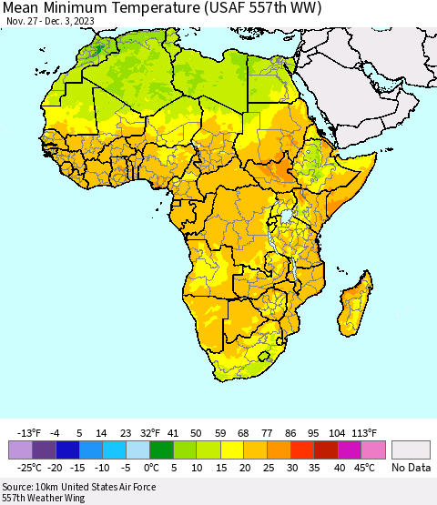 Africa Mean Minimum Temperature (USAF 557th WW) Thematic Map For 11/27/2023 - 12/3/2023
