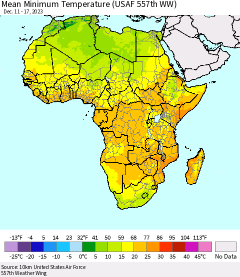 Africa Mean Minimum Temperature (USAF 557th WW) Thematic Map For 12/11/2023 - 12/17/2023