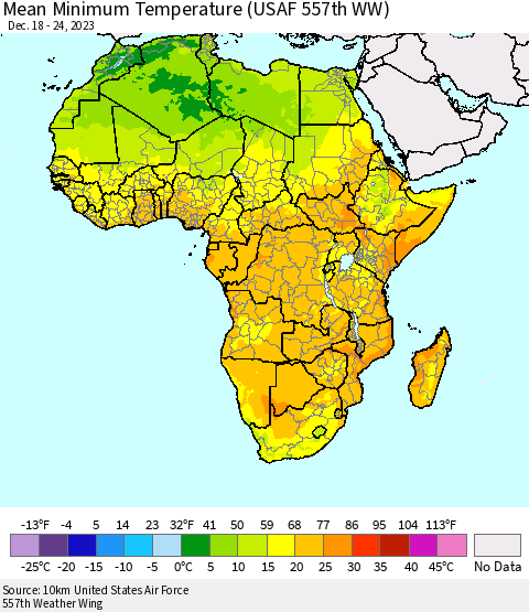 Africa Mean Minimum Temperature (USAF 557th WW) Thematic Map For 12/18/2023 - 12/24/2023