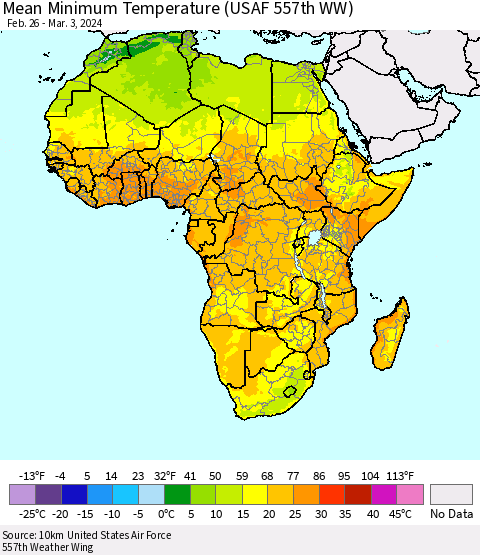 Africa Mean Minimum Temperature (USAF 557th WW) Thematic Map For 2/26/2024 - 3/3/2024