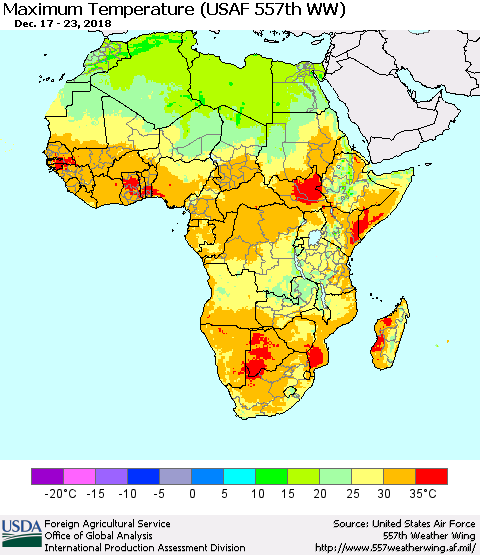 Africa Mean Maximum Temperature (USAF 557th WW) Thematic Map For 12/17/2018 - 12/23/2018