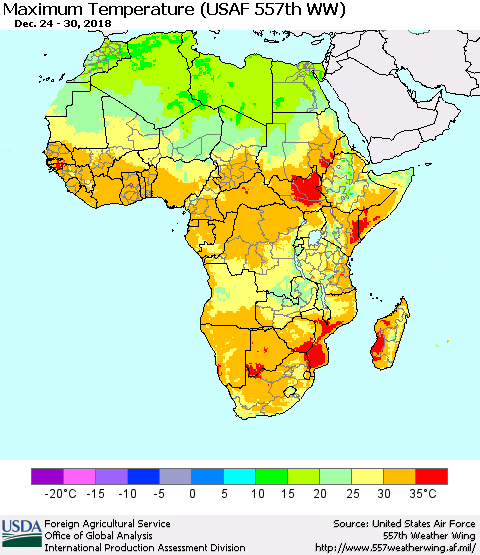 Africa Mean Maximum Temperature (USAF 557th WW) Thematic Map For 12/24/2018 - 12/30/2018