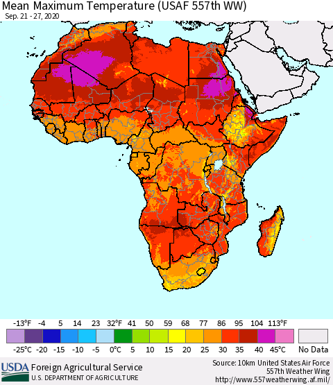 Africa Mean Maximum Temperature (USAF 557th WW) Thematic Map For 9/21/2020 - 9/27/2020