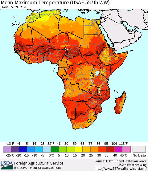 Africa Mean Maximum Temperature (USAF 557th WW) Thematic Map For 11/15/2021 - 11/21/2021