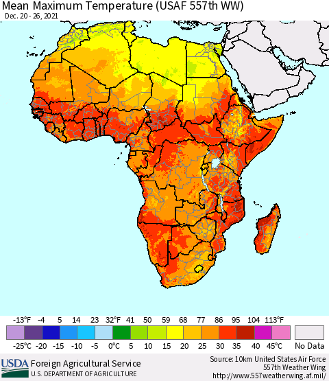 Africa Mean Maximum Temperature (USAF 557th WW) Thematic Map For 12/20/2021 - 12/26/2021