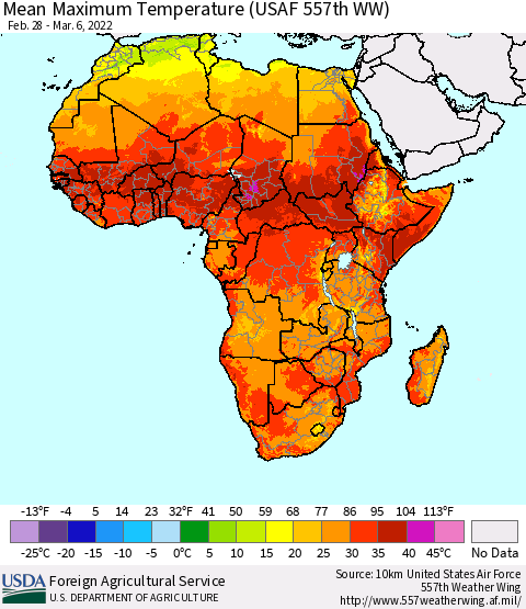 Africa Mean Maximum Temperature (USAF 557th WW) Thematic Map For 2/28/2022 - 3/6/2022