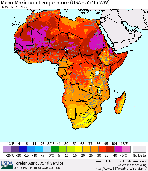 Africa Mean Maximum Temperature (USAF 557th WW) Thematic Map For 5/16/2022 - 5/22/2022