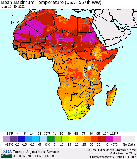 Africa Mean Maximum Temperature (USAF 557th WW) Thematic Map For 6/13/2022 - 6/19/2022