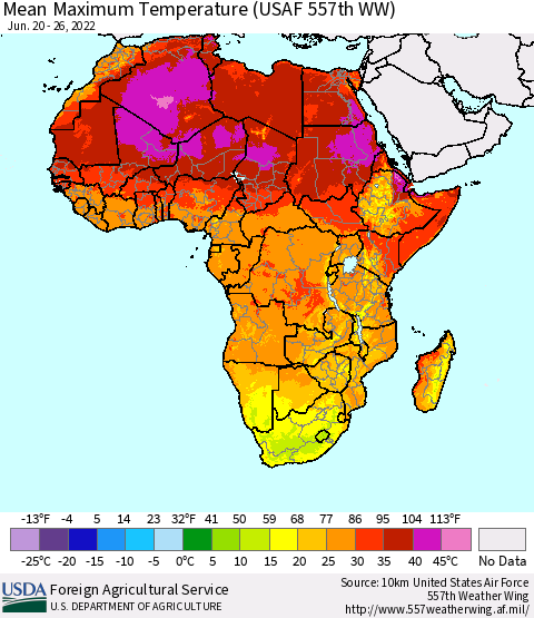 Africa Mean Maximum Temperature (USAF 557th WW) Thematic Map For 6/20/2022 - 6/26/2022