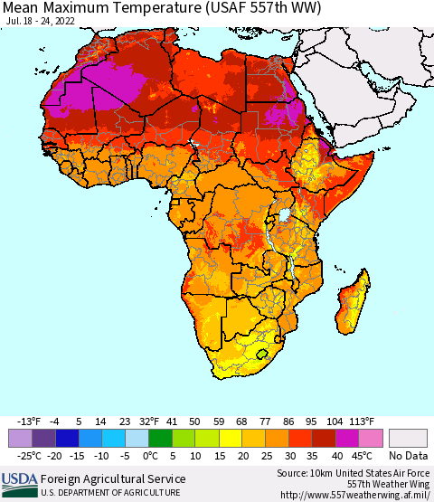 Africa Mean Maximum Temperature (USAF 557th WW) Thematic Map For 7/18/2022 - 7/24/2022