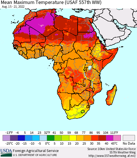 Africa Mean Maximum Temperature (USAF 557th WW) Thematic Map For 8/15/2022 - 8/21/2022